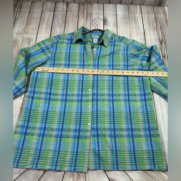 Vintage Pendleton Blue and Green Plaid Seersucker Long SleeveShirt. Size XL - Picture 7 of 8